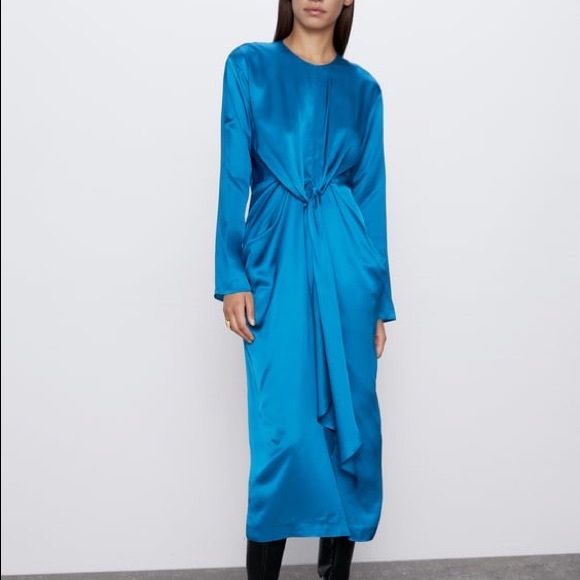 zara blue satin dress